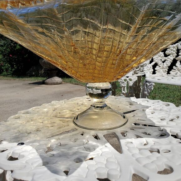 Large Centerpiece Statement Piece Amber Gold and Clear Glass - Picture 7 of 16